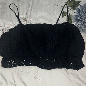 Olivaceous Black Ruched Crop Camisole